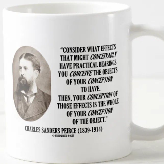 Charles Sanders Peirce Effects Objects Conception Coffee Mug (Mug featuring a practice quote on conceptionalizing effects by Charles Sanders Peirce)