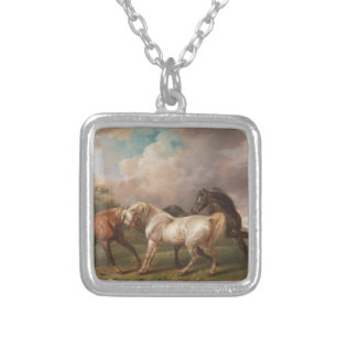 Charles Towne Art Painting Oil Horses Destiny Silver Plated Necklace