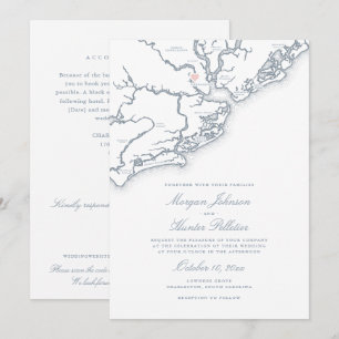 Charleston All-in-One QR RSVP Dusty Blue Wedding Invitation