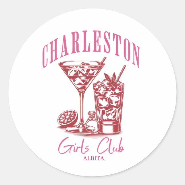 charleston bachelorette cocktail classic round sticker (Front)