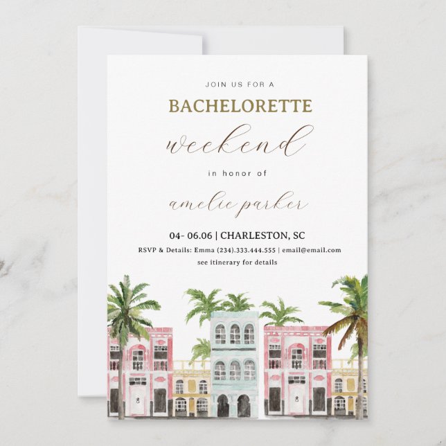 Charleston Bachelorette Invitation & Itinerary (Front)