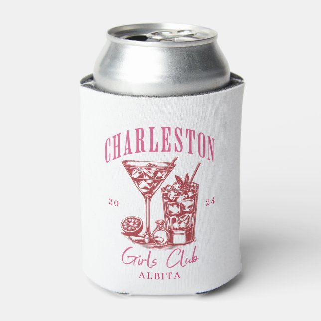 charleston bachelorette weekend pink can cooler (Can Front)