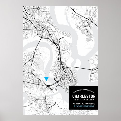 Charleston City Map  Mark Your Location  Poster