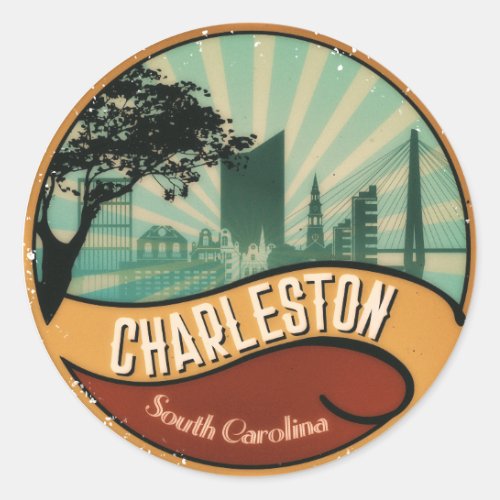 Charleston City Skyline Retro Vintage Sticker