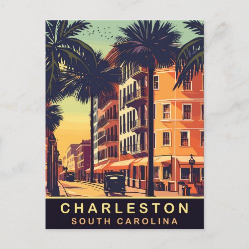 Charleston City Streets SC Vintage Travel Postcard