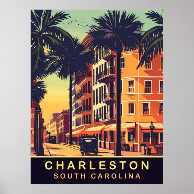 Charleston, City Streets, SC, Vintage Travel  Poster (Front)