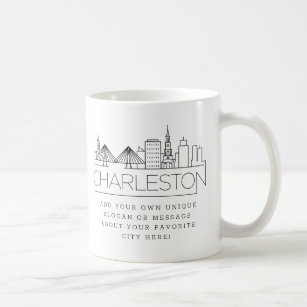 Charleston City Stylized Skyline   Custom Slogan Coffee Mug