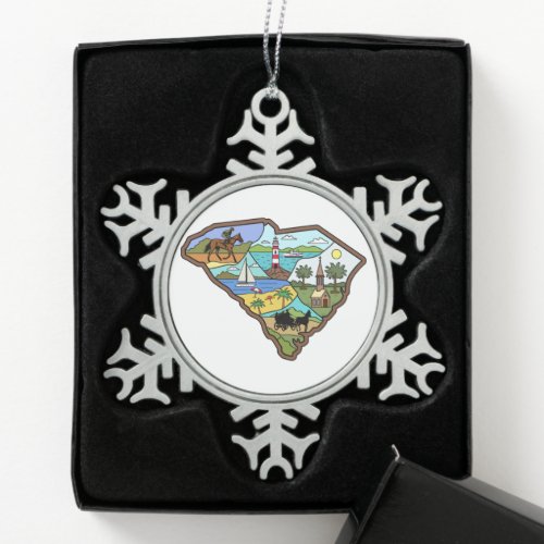 Charleston Columbia South Carolina Myrtle Beach Snowflake Pewter Christmas Ornament