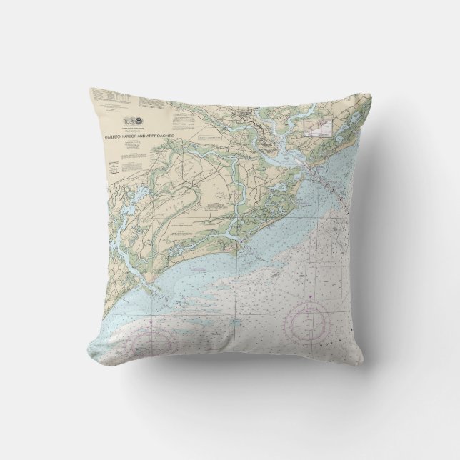 Charleston Harbor and Approaches Nautical Chart Throw Pillow (Front)
