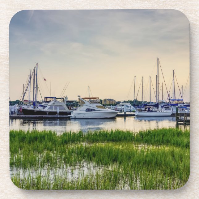 Charleston Harbor Boats Sunset Beverage Coaster (Front)