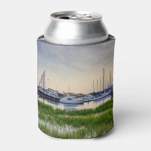 Charleston Harbor Boats Sunset Can Cooler