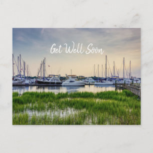 Charleston Harbor Boats Sunset Get Well Soon Postcard