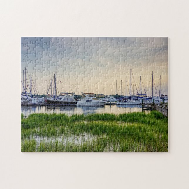 Charleston Harbor Boats Sunset Jigsaw Puzzle (Horizontal)