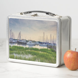 Charleston Harbor Boats Sunset Metal Lunch Box