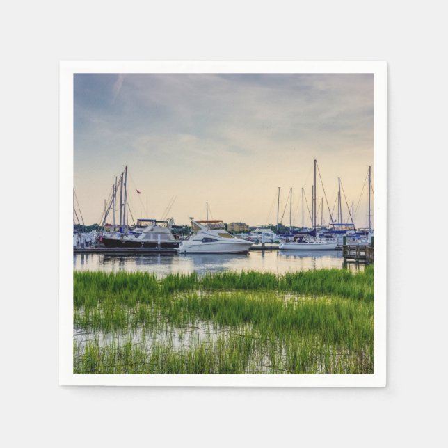 Charleston Harbor Boats Sunset Napkins (Front)