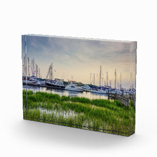 Charleston Harbor Boats Sunset Photo Block