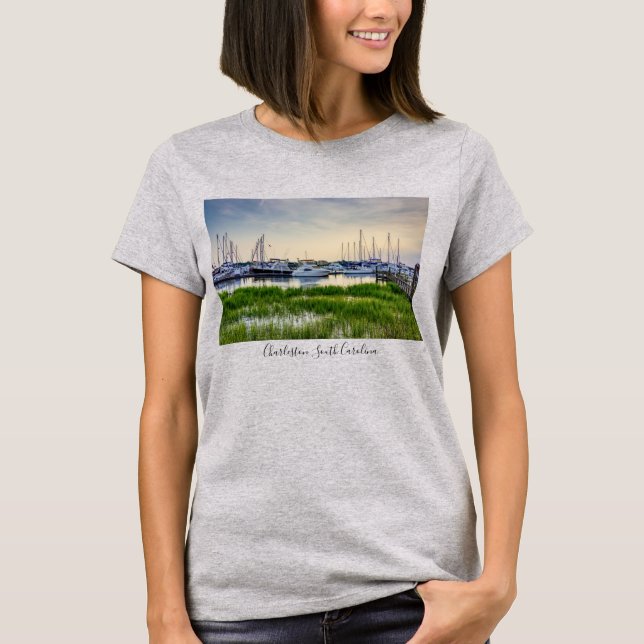 Charleston Harbor Boats Sunset T-shirt (Front)