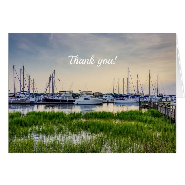Charleston Harbor Boats Sunset Thank you Card (Front Horizontal)