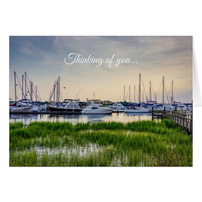 Charleston Harbor Boats Sunset Thinking of You Cards (Front Horizontal)