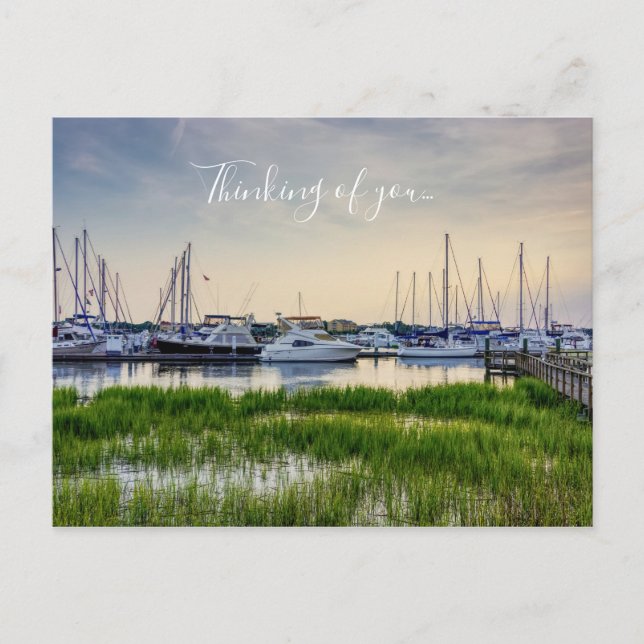 Charleston Harbor Boats Sunset Thinking Of You Postcard (Front)