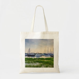 Charleston Harbor Boats Sunset Tote Bag