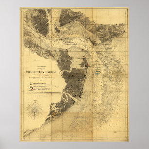 Charleston Harbor Civil War Map Sept. 7, 1863 Poster