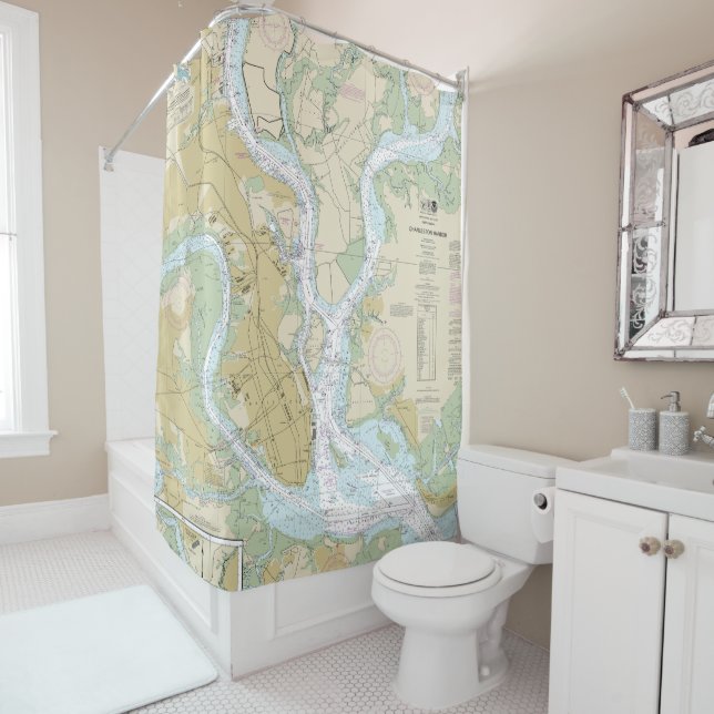 Charleston Harbor Nautical Chart 11524 Shower Curtain (In Situ)