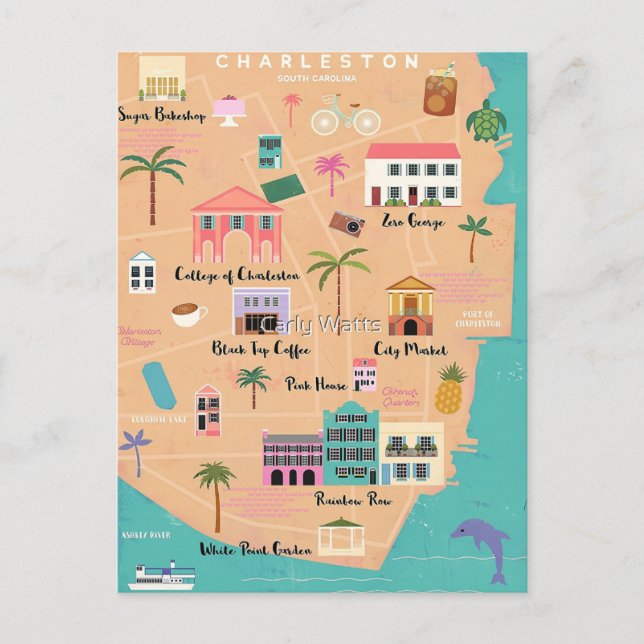 Charleston Illustrated Map Postcard (Front)