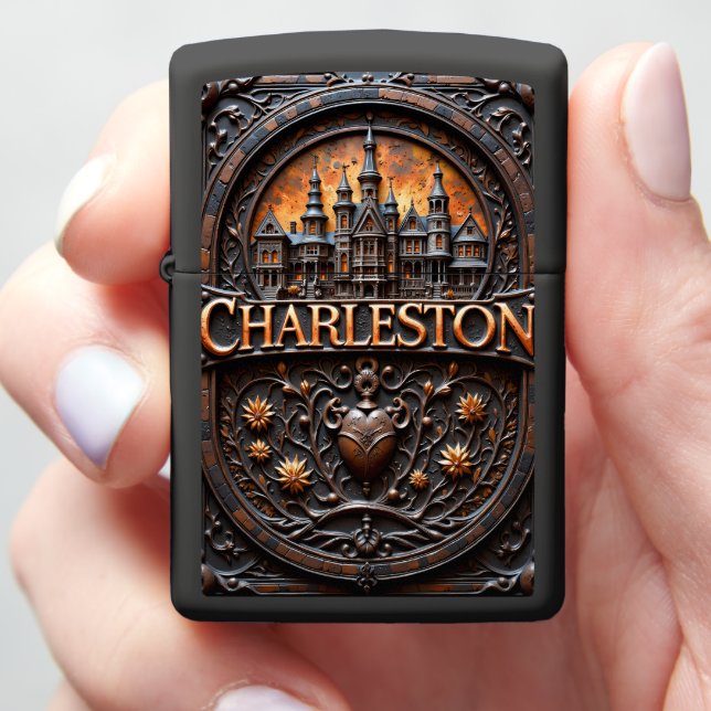 Charleston Leather Mansion  Zippo Lighter (In Hand)