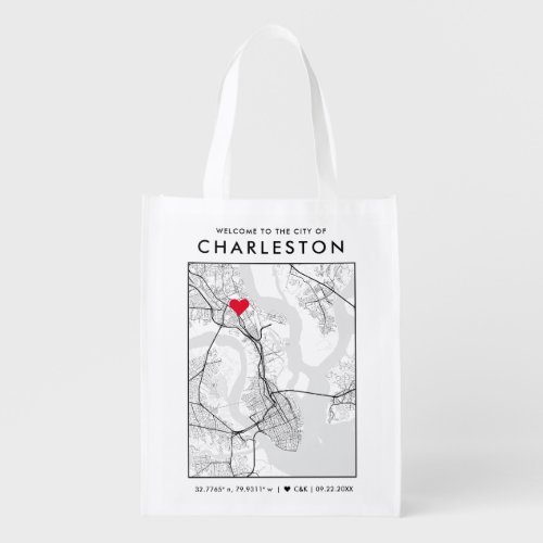Charleston Love Locator  City Map Wedding Welcome Grocery Bag