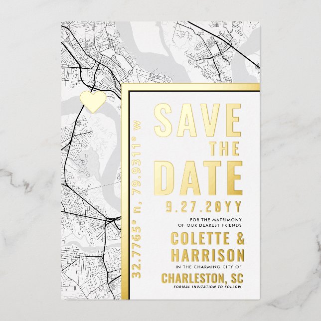 Charleston Love Locator | Wedding Save the Date Foil Invitation (Front)
