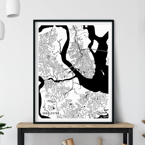 Charleston Map Black and White Minimalist Map Poster