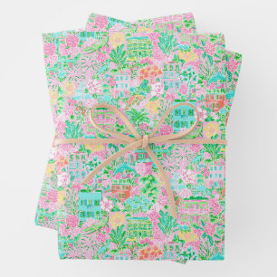 Charleston Pastel Preppy Palm Beach Pattern Print Wrapping Paper Sheets