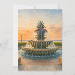 Charleston Pineapple Fountain Watercolor Sunset Holiday Card