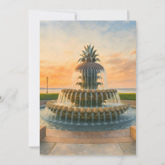 Charleston Pineapple Fountain Watercolor Sunset Holiday Card