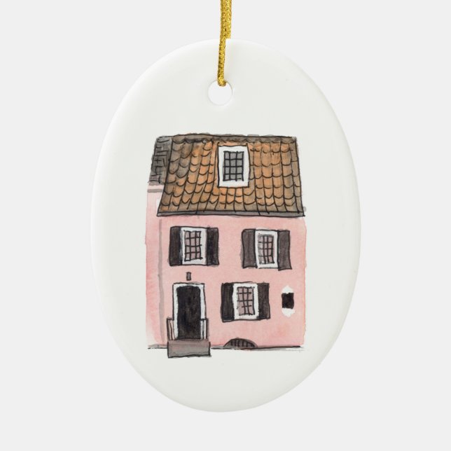 Charleston Pink House Ornament (Front)