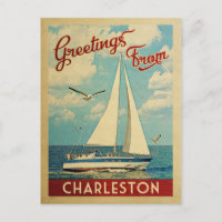 Charleston Postcard Sailboat Retro South Carolina