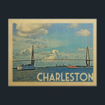 Charleston Postcard South Carolina Vintage Travel<br><div class="desc">Charleston South Carolina design in Vintage Travel style featuring the Ravenel bridge on the Cooper River with tugboat. A fun South Carolina vintage travel print.</div>
