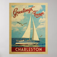 Charleston Poster Sailboat Vintage South Carolina