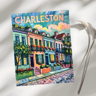 Charleston Rainbow Row Colorful Van Gogh Travel Postcard