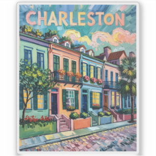 Charleston Rainbow Row Colorful Van Gogh Travel Sticker