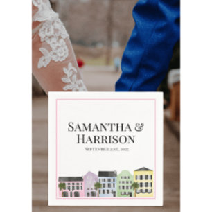Charleston Rainbow Row Custom Wedding Napkins