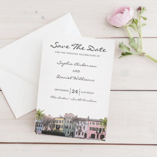 Charleston Rainbow Row SC Save The Date Wedding Invitation