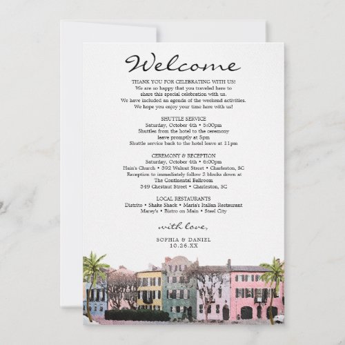 Charleston Rainbow Row SC Wedding Welcome Letter Invitation