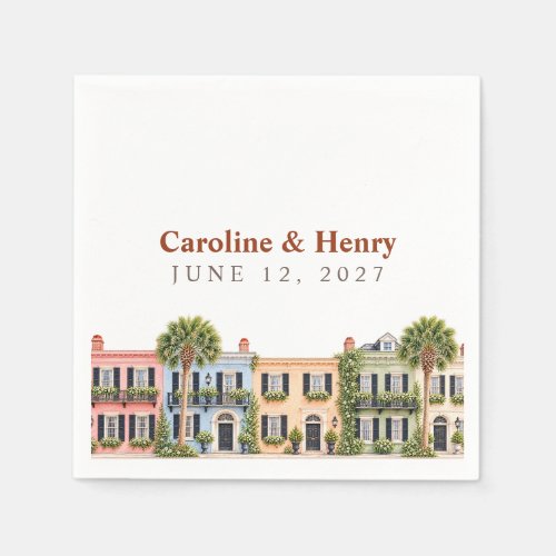 Charleston Rainbow Row Southern Wedding Paper Napkins