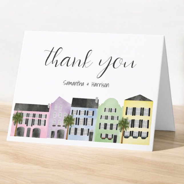 Charleston Rainbow Row Wedding / Elegant Coastal Thank You Card (Creator Uploaded)