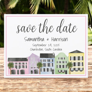 Charleston Rainbow Row Wedding Save-the-Date Postcard
