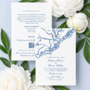 Charleston SC All-in-One QR RSVP Navy Blue Wedding Invitation