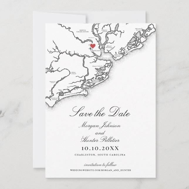 Charleston SC Elegant Black and White Wedding Save The Date (Front)