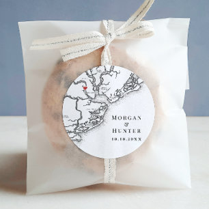 Charleston SC Elegant Black White Wedding Favor Classic Round Sticker